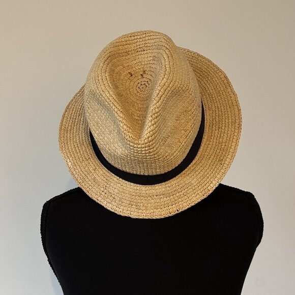J. Crew Women's Packable Straw Hat F1722 Size S-M Black Ribbon Travel Resort NWT - Picture 1 of 13